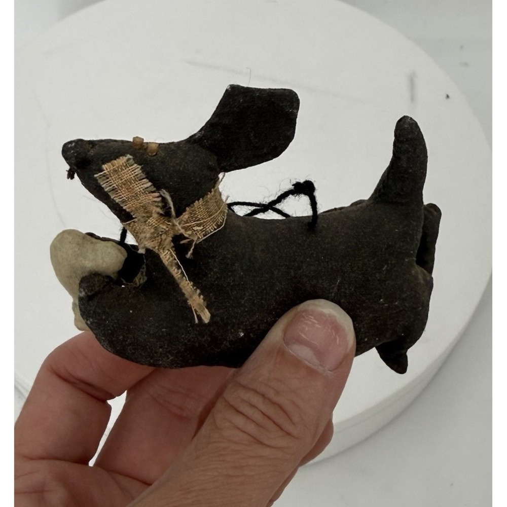 VTG Primitive Folk Art Handmade Mini Hanging Stuffed Dog